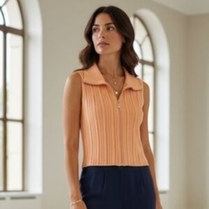 NEW- White House Black Market Orange Fitted Ribbed Polo Tank